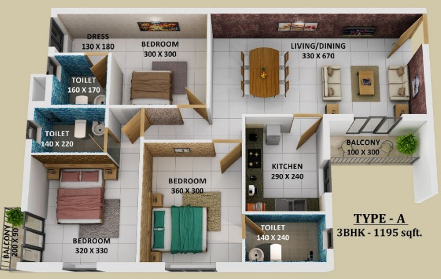 3DFloorPlan of Shwas Highness Heights