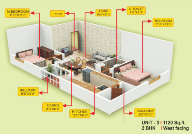 3DFloorPlan of Reputed Hearty Homes