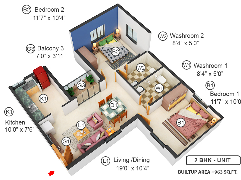 3DFloorPlan of KRM 99 Delights