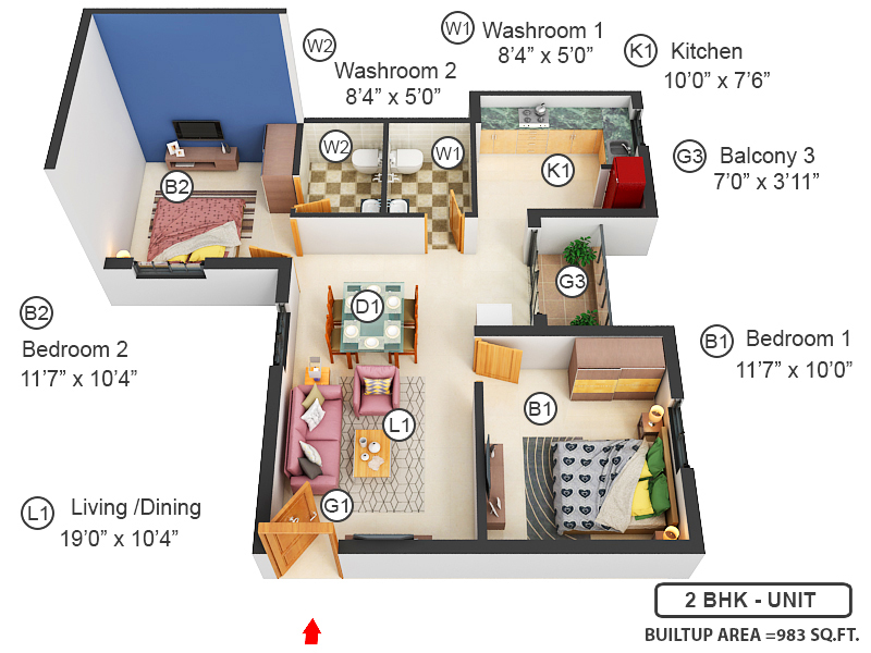 3DFloorPlan of KRM 99 Delights