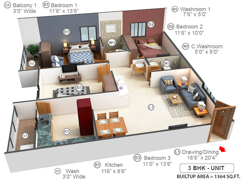 3DFloorPlan of Sai Grand Monte Vista