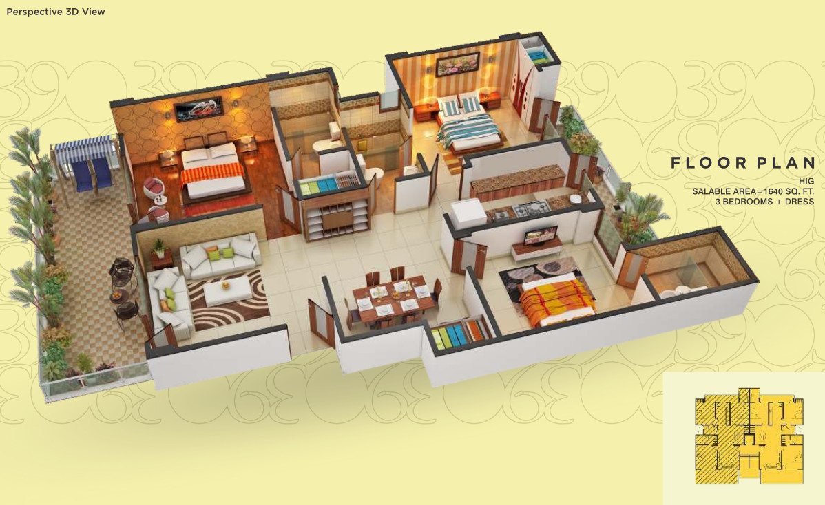 3DFloorPlan of Panchsheel Prime 390 Phase 3
