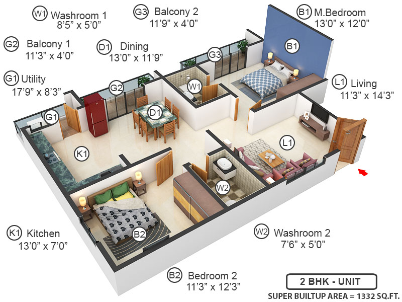 3DFloorPlan of Mitraa My Gate