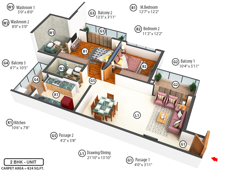 3DFloorPlan of Shapoorji Pallonji Joyville Phase 1