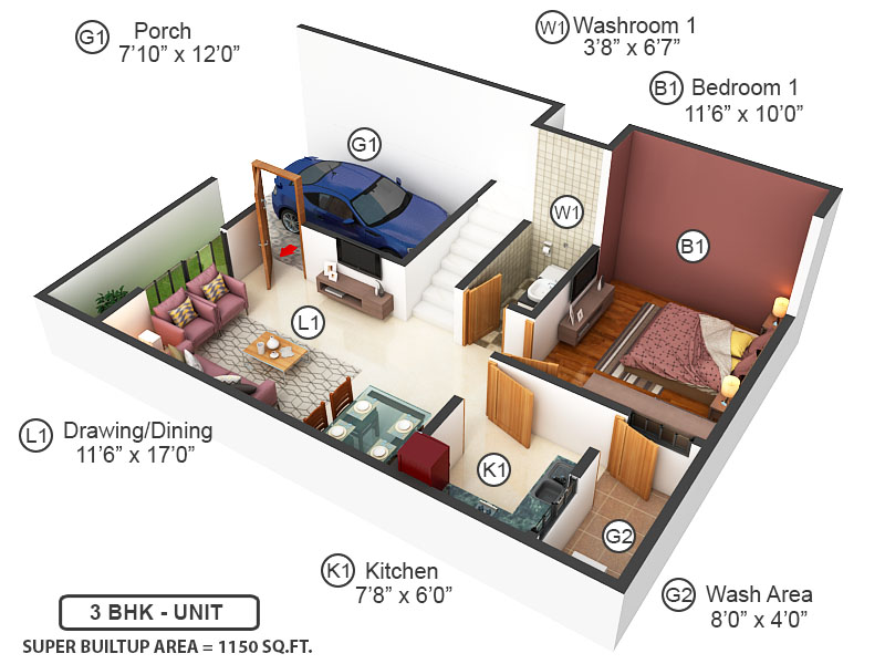 3DFloorPlan of Krishna Homes