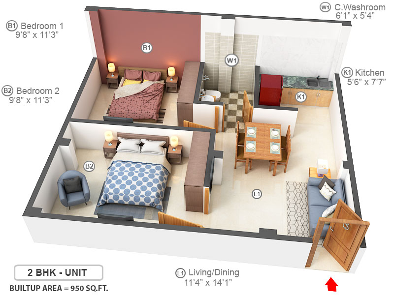3DFloorPlan of Evolution Chitra Hari Apartment