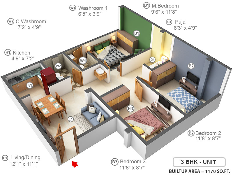 3DFloorPlan of Evolution Chitra Hari Apartment