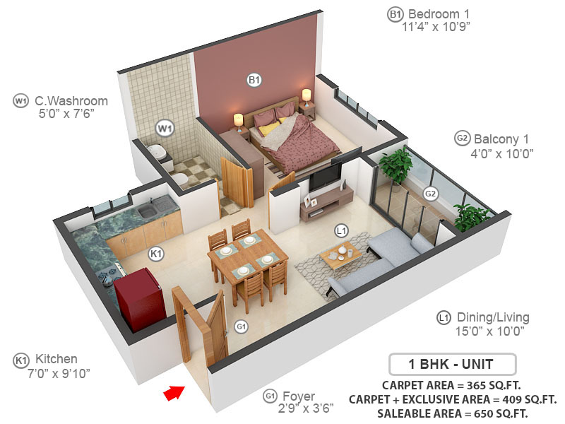 3DFloorPlan of Adarsh Greens Phase 1