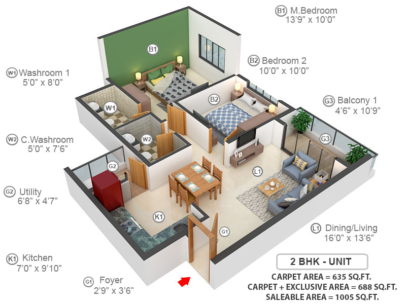 3DFloorPlan of Adarsh Greens Phase 1