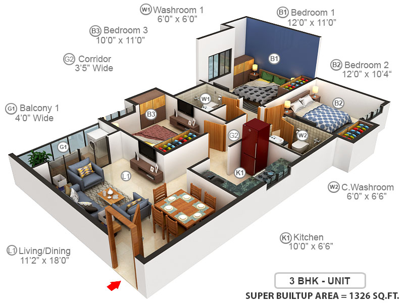 3DFloorPlan of Periwal Essense