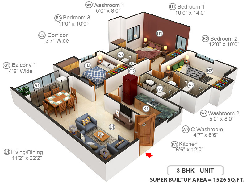 3DFloorPlan of Periwal Essense