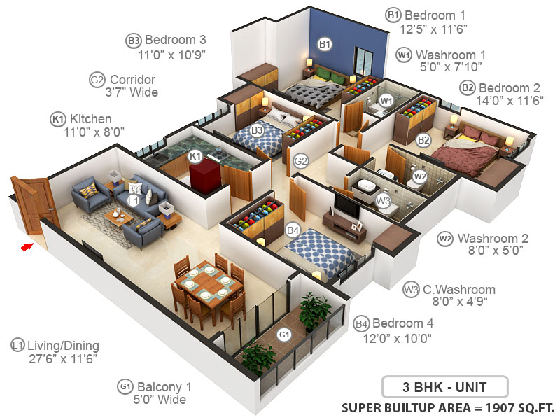 3DFloorPlan of Periwal Essense