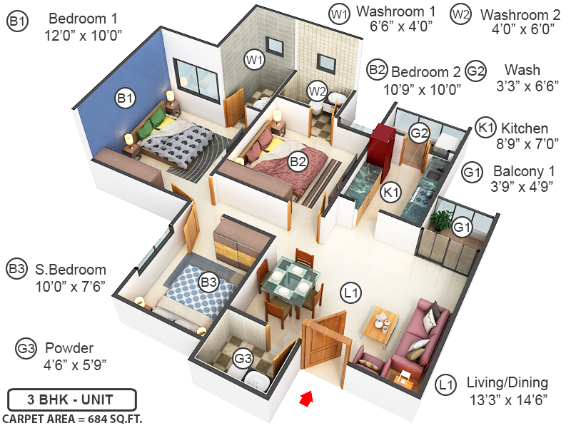 3DFloorPlan of Sankalp Eternity