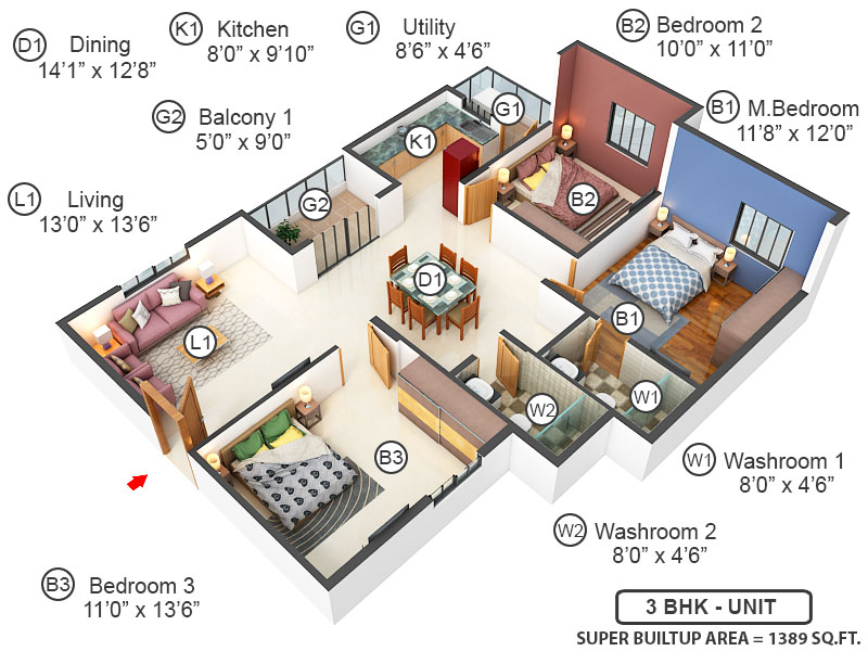 3DFloorPlan of Saritha Splendor LSR