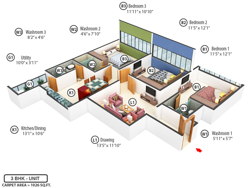 3DFloorPlan of Asha Residency