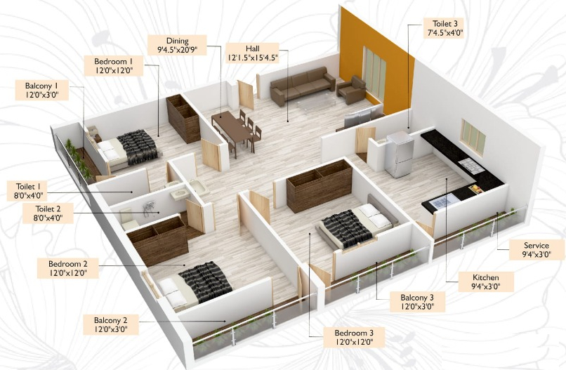 3DFloorPlan of Maaruthi Sai Krishna