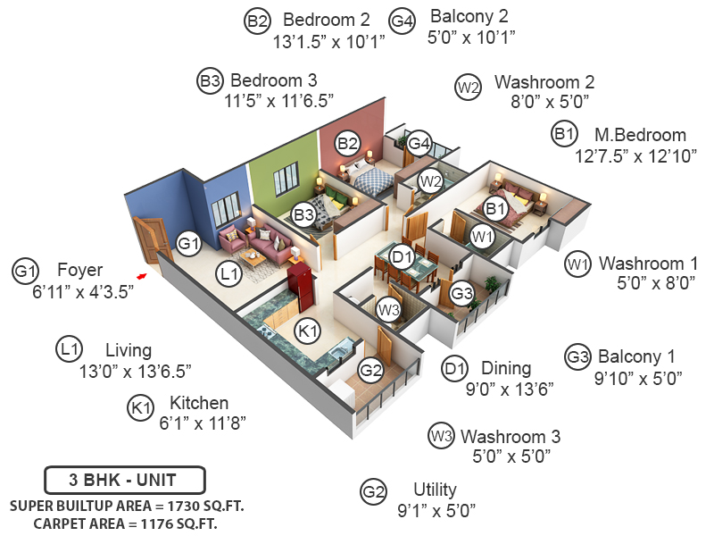 3DFloorPlan of Shriram Park 63 Phase 2B