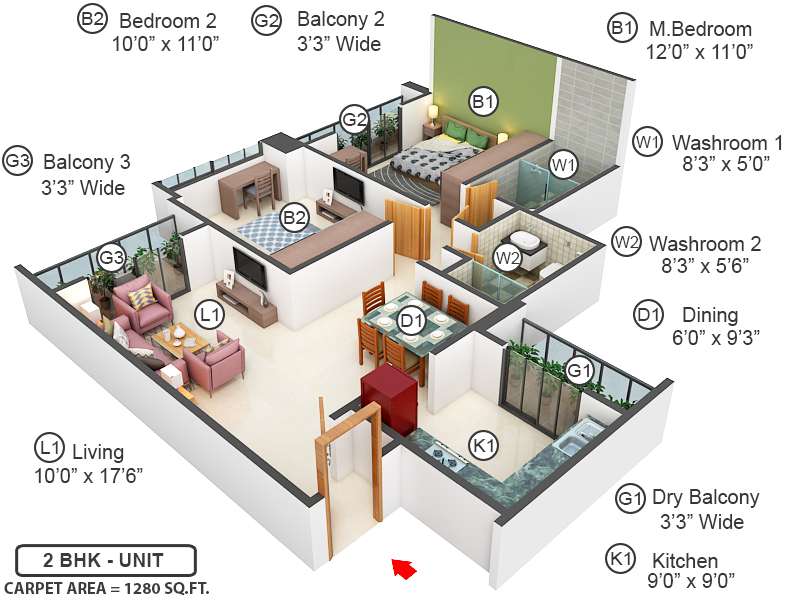 3DFloorPlan of Paradise Sai World City Phase 1
