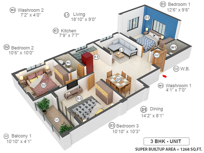 3DFloorPlan of Danish Khatu Shyam CHS