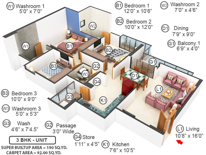 3DFloorPlan of Vivaan Elementos