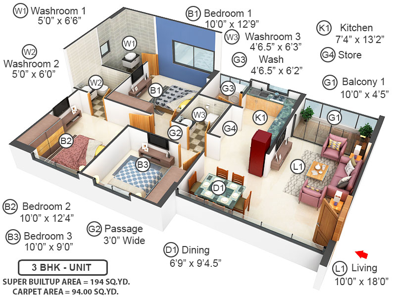 3DFloorPlan of Vivaan Elementos