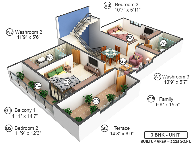 3DFloorPlan of Abhee Prakruthi Villa