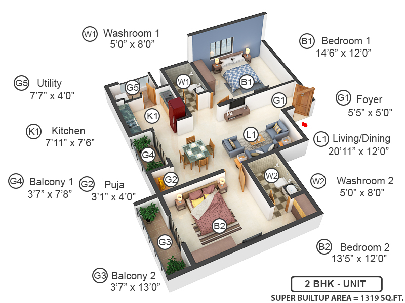 3DFloorPlan of Suguna Pristine Square