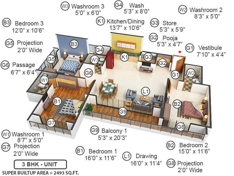 3DFloorPlan of Saamarth Heaven 6