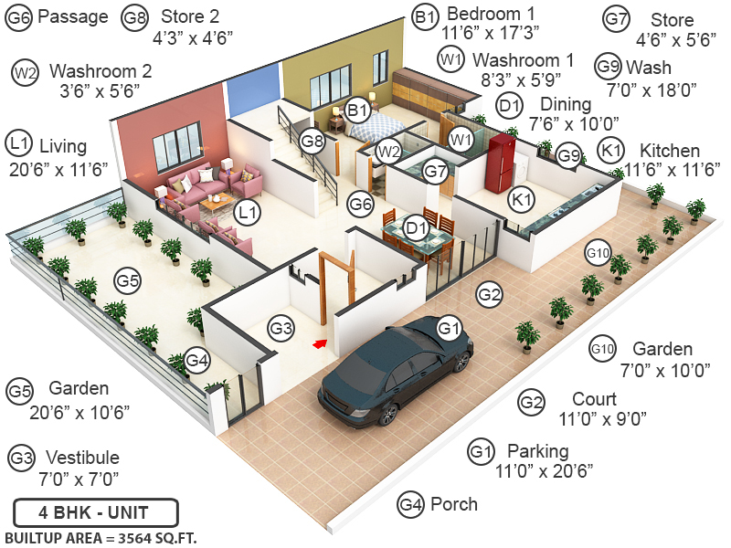 3DFloorPlan of Shivalik Lakeview 2