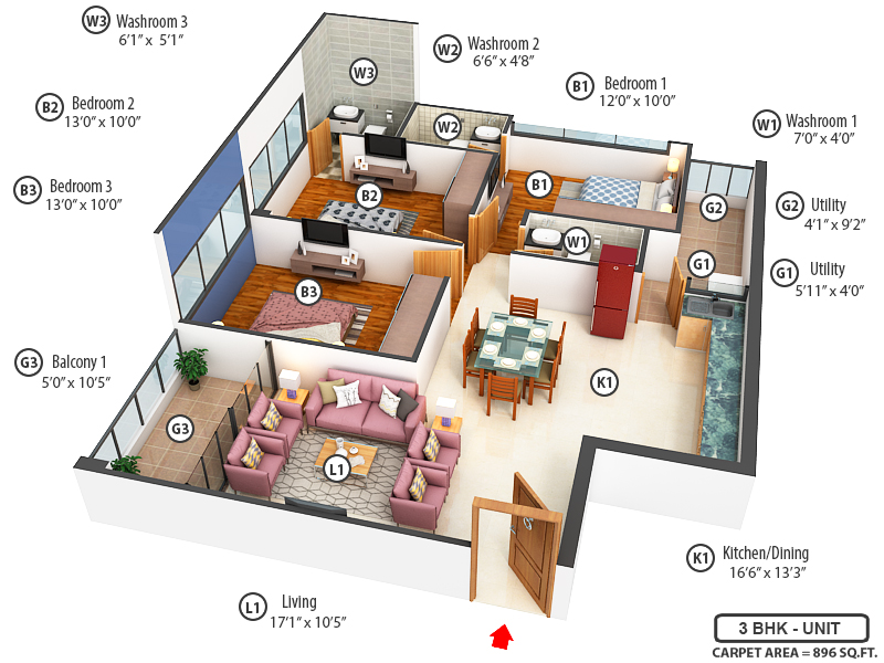 3DFloorPlan of Vrajansh Infinity