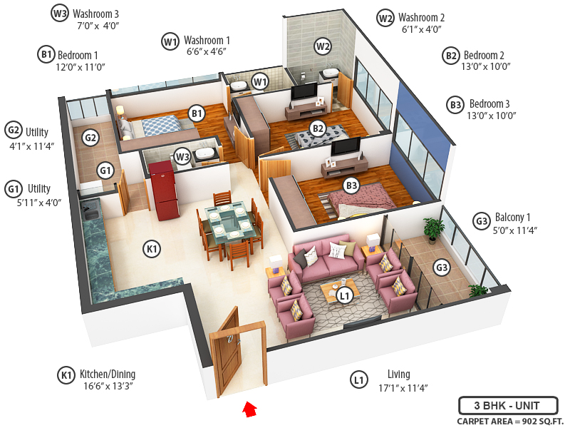 3DFloorPlan of Vrajansh Infinity