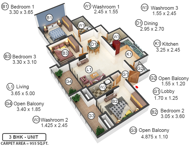 3DFloorPlan of Kakkad La Vida Phase 2
