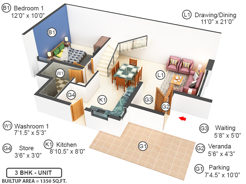 3DFloorPlan of Vraj Gopi Residency