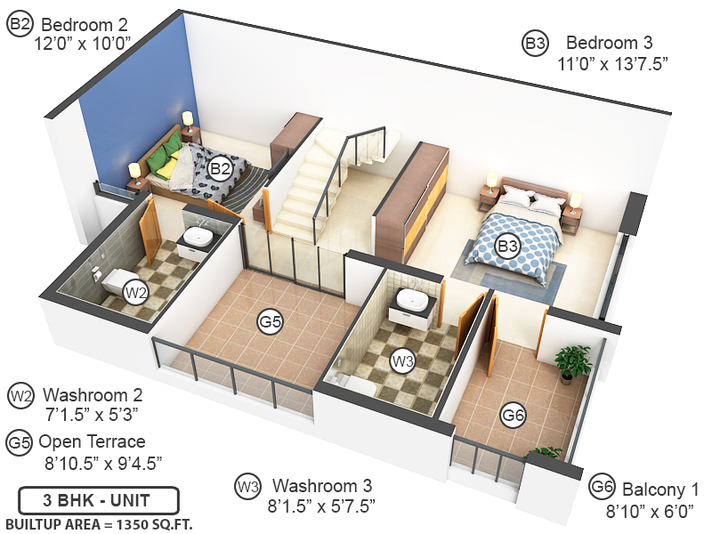 3DFloorPlan of Vraj Gopi Residency