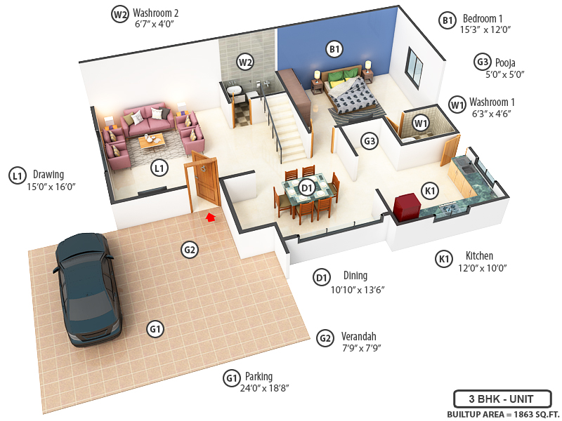 3DFloorPlan of Bhakti Raj