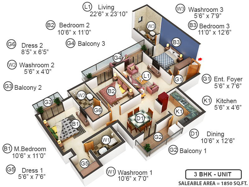 3DFloorPlan of ATS Picturesque Reprieves Phase 2