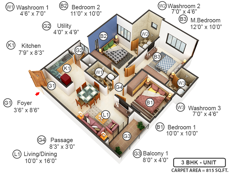 3DFloorPlan of Godrej Green Vistas