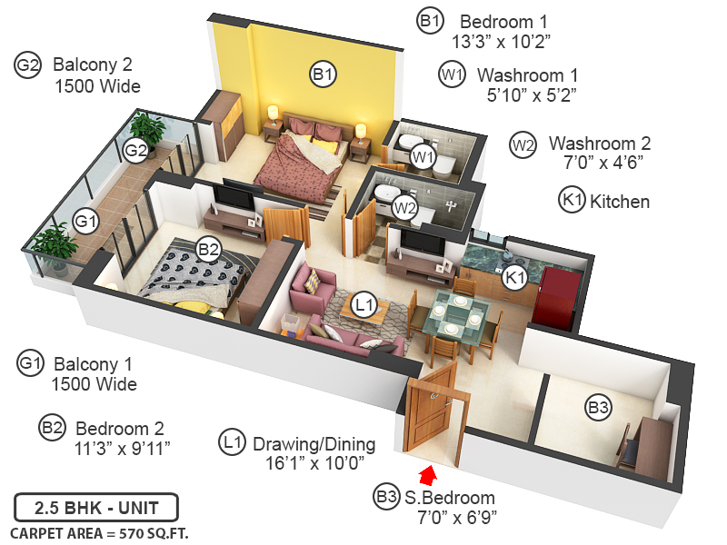 3DFloorPlan of GLS Avenue 81 Phase 1
