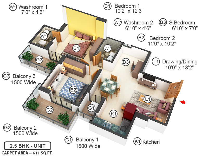 3DFloorPlan of GLS Avenue 81 Phase 1