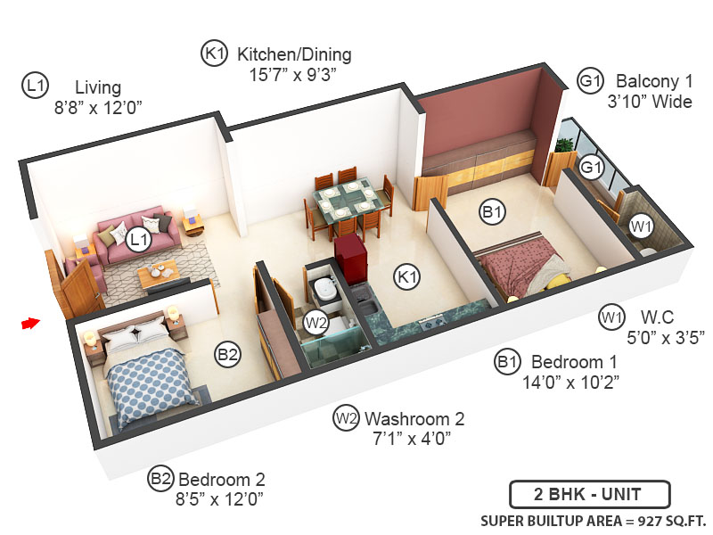 3DFloorPlan of Ganapati Apartment 2