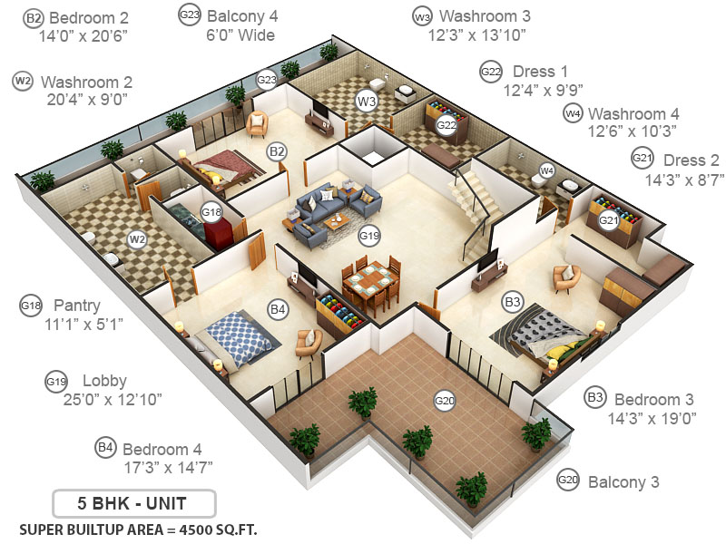 3DFloorPlan of Jain Villa 4