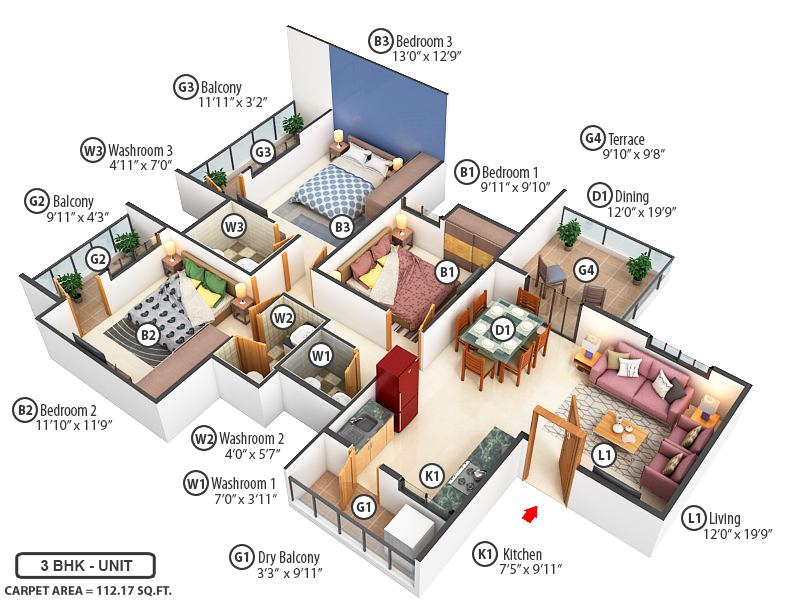 3DFloorPlan of Saga Apartment