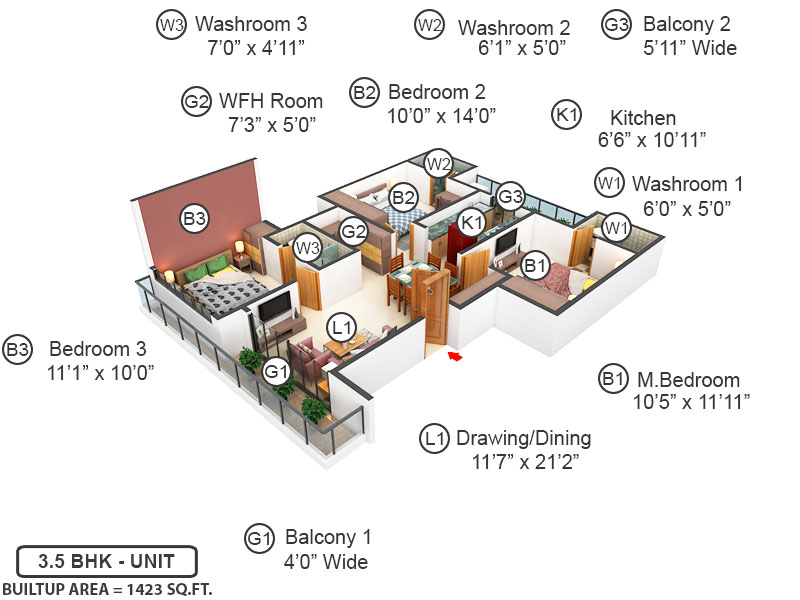 3DFloorPlan of M3M Soulitude