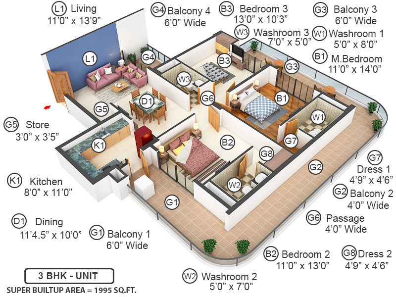 3DFloorPlan of Aura Gazania