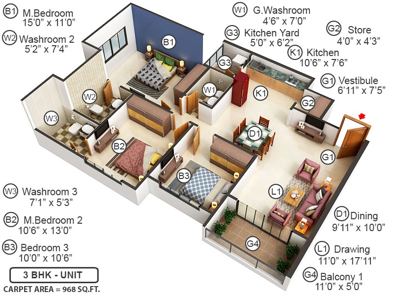 3DFloorPlan of Olive Greens