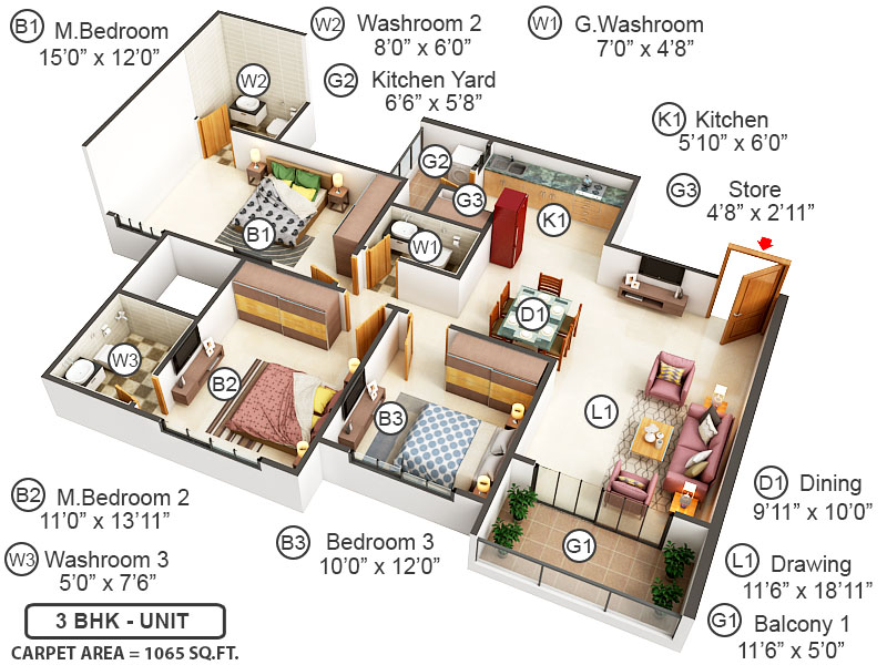 3DFloorPlan of Olive Greens