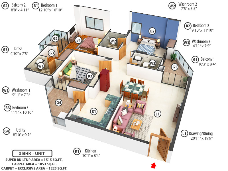 3DFloorPlan of Rohit Grand