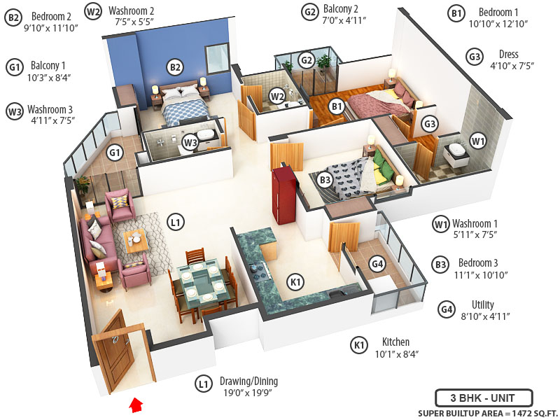 3DFloorPlan of Rohit Grand