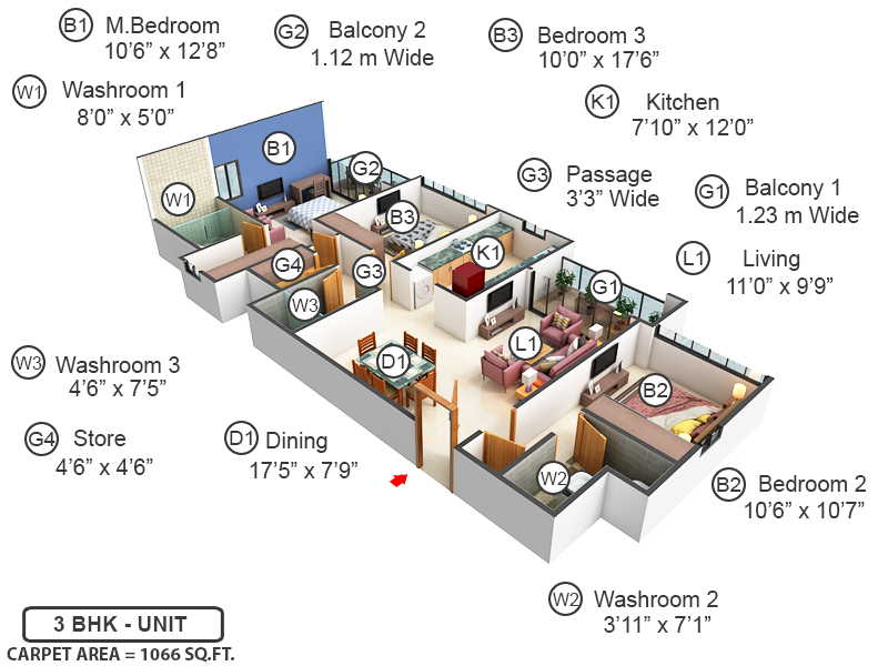 3DFloorPlan of Kalpataru Immensa H