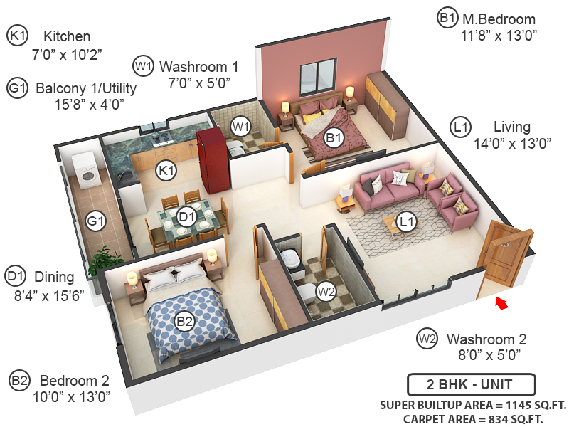 3DFloorPlan of Sapthagiri Gokulam